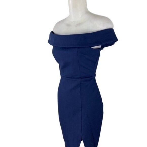 Lulu’s Way Of Love Navy Blue Off-the-Shoulder Bodycon Dress OO9 - Picture 8 of 12